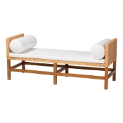 bali & pari Vivan Natural Rattan Bench - Handwoven Wicker Accent Seating with Cushion and Pillows, Backless